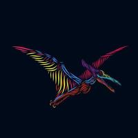 the pterodactyl line pop art potrait logo colorful design with dark background vector