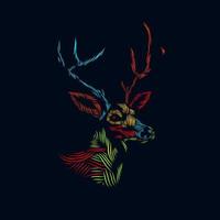 Deer on christmas logo line pop art portrait colorful design with dark background. Abstract vector illustration.