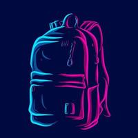 mochila de viaje y mochila escolar logo line pop art potrait diseño colorido con fondo oscuro. ilustración vectorial abstracta.