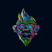 the monkey line pop art potrait colorful logo design with dark background vector