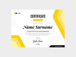 Modern Yellow Certificate Template vector