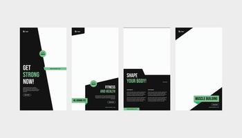 Set of fitness gym green highlight roll up standee banner for flyer and social media story template vector