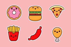 Collection of fast food sticker vector