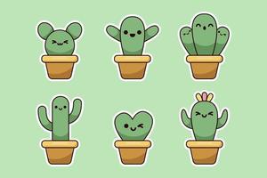 Collection of cute cactus sticker vector