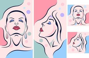 collection women faces art line postel colors for social media format
