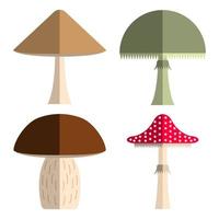 Set mushrooms flat cartoon style isolated white background vector