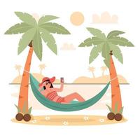 Sunbathing In Hammock vector