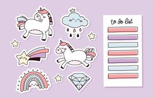 Adorable Magical Unicorn Journaling Sticker Set vector