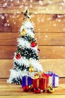 Christmas tree , objects for emblazon in Christmas wood background photo