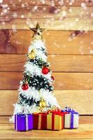 Christmas tree , objects for emblazon in Christmas wood background photo