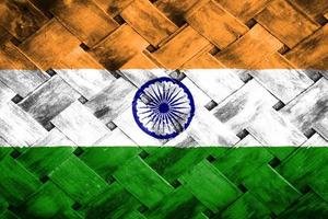 india flag screen on wicker wood background photo