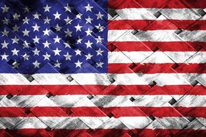 united states of america  flag screen on wicker wood background photo