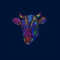 el diseño del logotipo de arte pop de la línea de búfalo de vaca con fondo oscuro vector