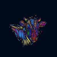 the cow buffalo line pop art logo design with dark background vector