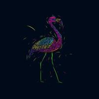 the flamingo bird line pop art potrait colorful logo design with dark background vector