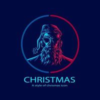 Cool funky santa claus christmas on december logo line pop art portrait colorful design with dark background. Abstract vector illustration.