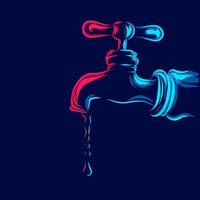 Water drop from valve line pop art portrait logo colorful design with dark background. Abstract vector illustration.