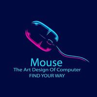 Mouse computer logo line pop art portrait colorful design with dark background. Abstract vector illustration.