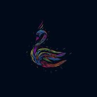 el logotipo de diseño colorido del retrato de arte pop de la línea del cisne con fondo oscuro vector