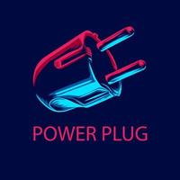 Electrical power plug line pop art potrait logo colorful design with dark background. Abstract vector illustration.