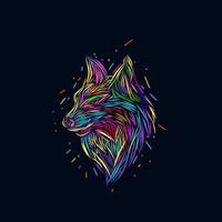 the wolf  beast line pop art potrait logo design with dark background