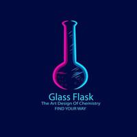 Glass flask chemical line pop art portrait colorful design with dark background. Abstract vector illustration.