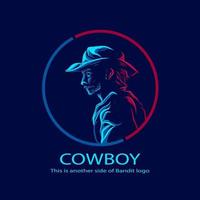 American bandit cowboy logo line pop art potrait colorful design with dark background. Abstract vector illustration.