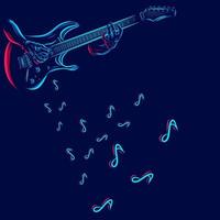 Playing Guitar Line Colorful Vector Design Illustration with Dark Background.