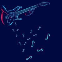 tocando la línea de guitarra colorida ilustración de diseño vectorial con fondo oscuro. vector