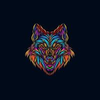 el diseño del logotipo del retrato del arte pop de la línea de la bestia lobo con fondo oscuro vector