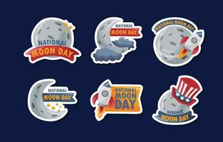 colección de pegatinas de doodle del día nacional de la luna vector