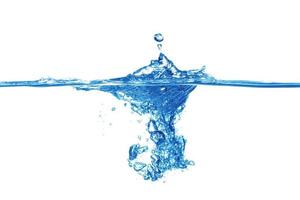 The surface of the water splashes blue, the side view is set on a white background photo