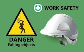 Falling objects,  warning sign, safety first, Engineer helmet ,Construction concept, vector illustration.