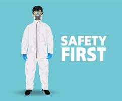 ropa protectora, seguridad primero, máscara médica. ilustración vectorial vector
