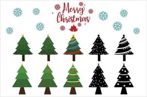 cartoon Christmas Trees, New Years and xmas icon, vector illustrations set on white background.