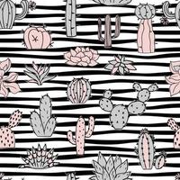 Seamless cactus and succulents doodles illustration. Can be used elements design and fabric. Bright youth pattern. vector