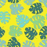 Different monstera leaves on yellow background vector