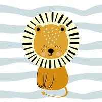 Cute cartoon lion vector illustration isolated on white background. Nursery print