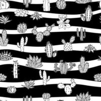 Seamless cactus and succulents doodles illustration. Can be used elements design and fabric. Bright youth pattern. vector