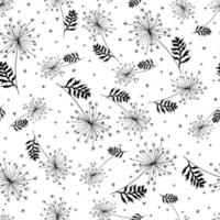 Black dandelions seamless pattern. Natural botanical print. vector