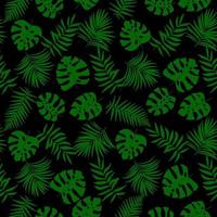 Different green tropical leaves on black background vector