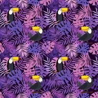 Tropical leaves with toucan. Bright summer seamless pattern. vector