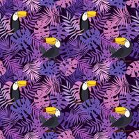 Tropical leaves with toucan. Bright summer seamless pattern. vector