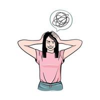 Messsed up girl with confused thoughts vector