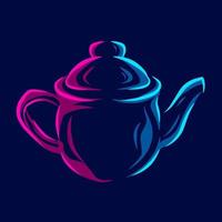 Teapot kettle line pop art portrait colorful logo design with dark background. Abstract vector illustration.