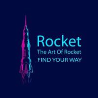 Rocket the galaxy spaceship  line pop art portrait logo colorful design with dark background. Abstract vector illustration.