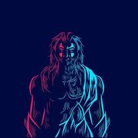 Zeus the mythology logo line pop art portrait god colorful design with dark background. Abstract vector illustration.