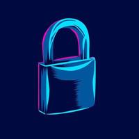 Padlock for security system line pop art portrait colorful logo design with dark background. Abstract vector illustration.