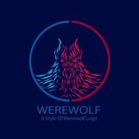 Werewolf line pop art portrait colorful logo design with dark background. Abstract vector illustration.