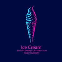 Ice cream logo line pop art portrait colorful design with dark background. Abstract vector illustration.